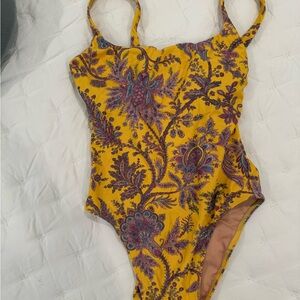 J. Crew Yellow Paisley One-Piece with Pink & Blue Floral Accents